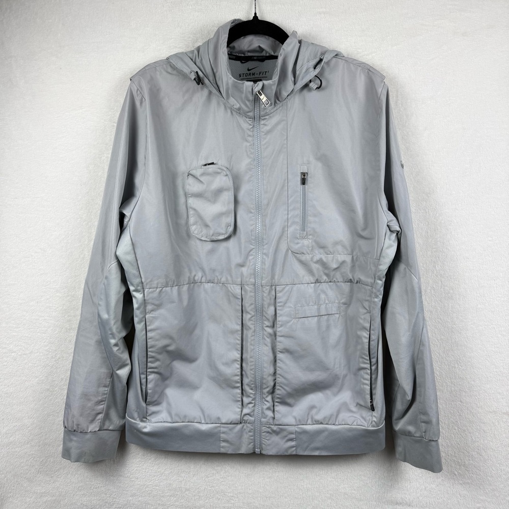 Nike Explore Running Windbreaker Jacket Storm-Fit Gray Hooded Men's Large 559551